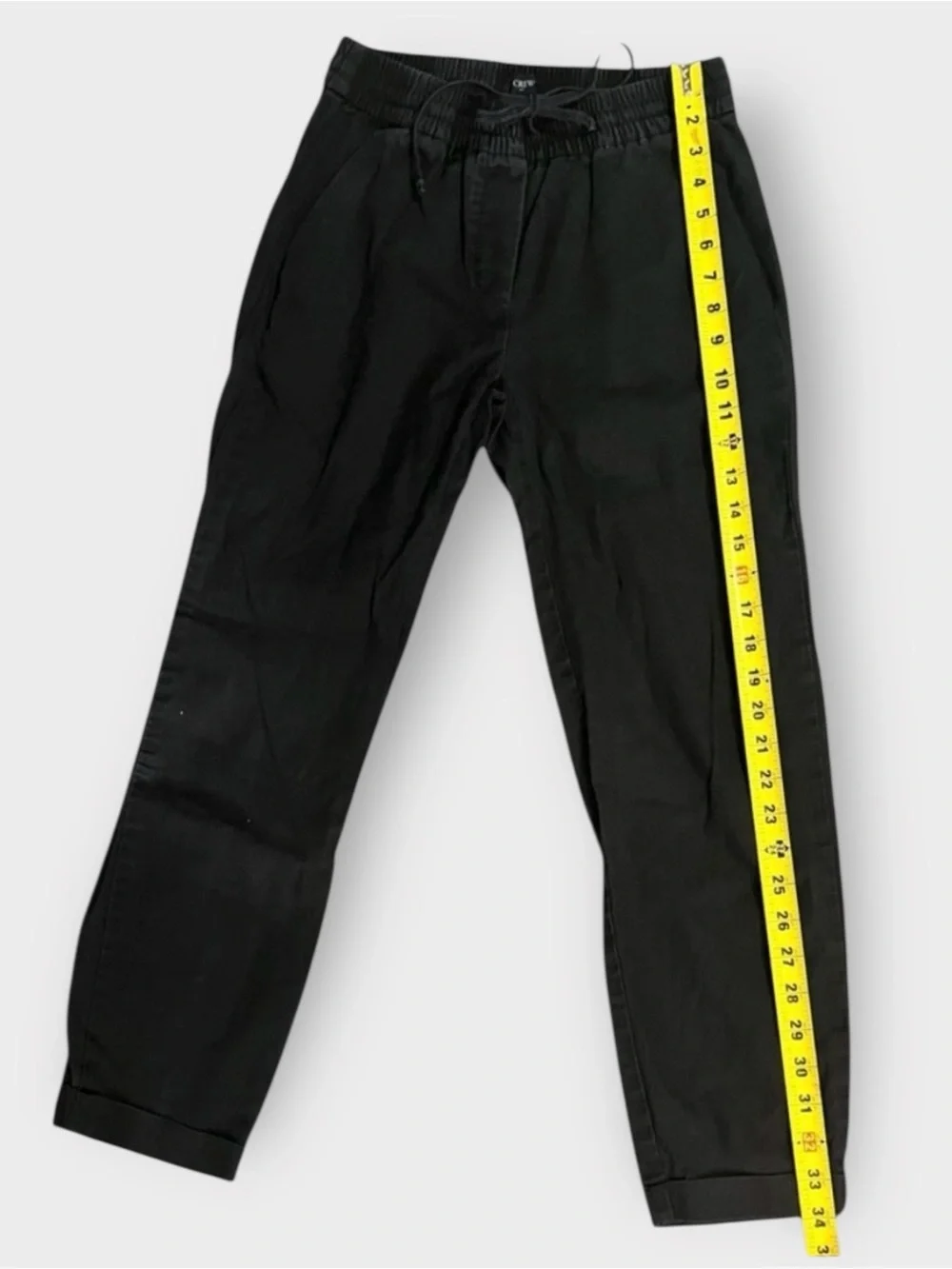 J.Crew Black Linen Blend Pull-On Tie Waist Pants 00 Elastic Waist Tapered Cuffed